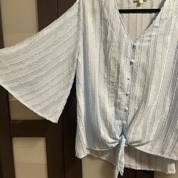 Umgee Light Blue Textured Button-Down Blouse - Picture 2 of 5